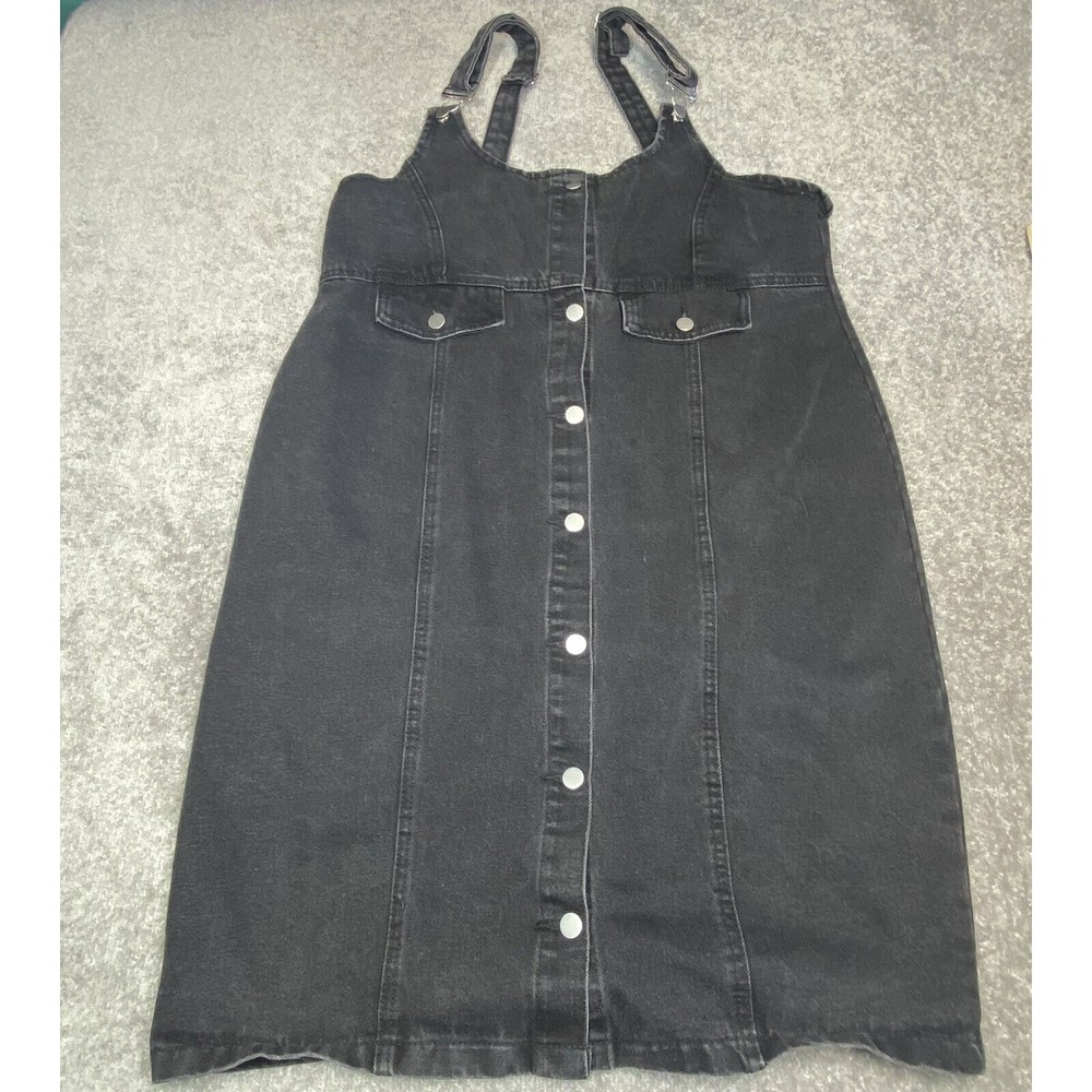 SheIn Overall Jean Skirt Women Plus 2XL Black Denim Pencil Straight Button Front